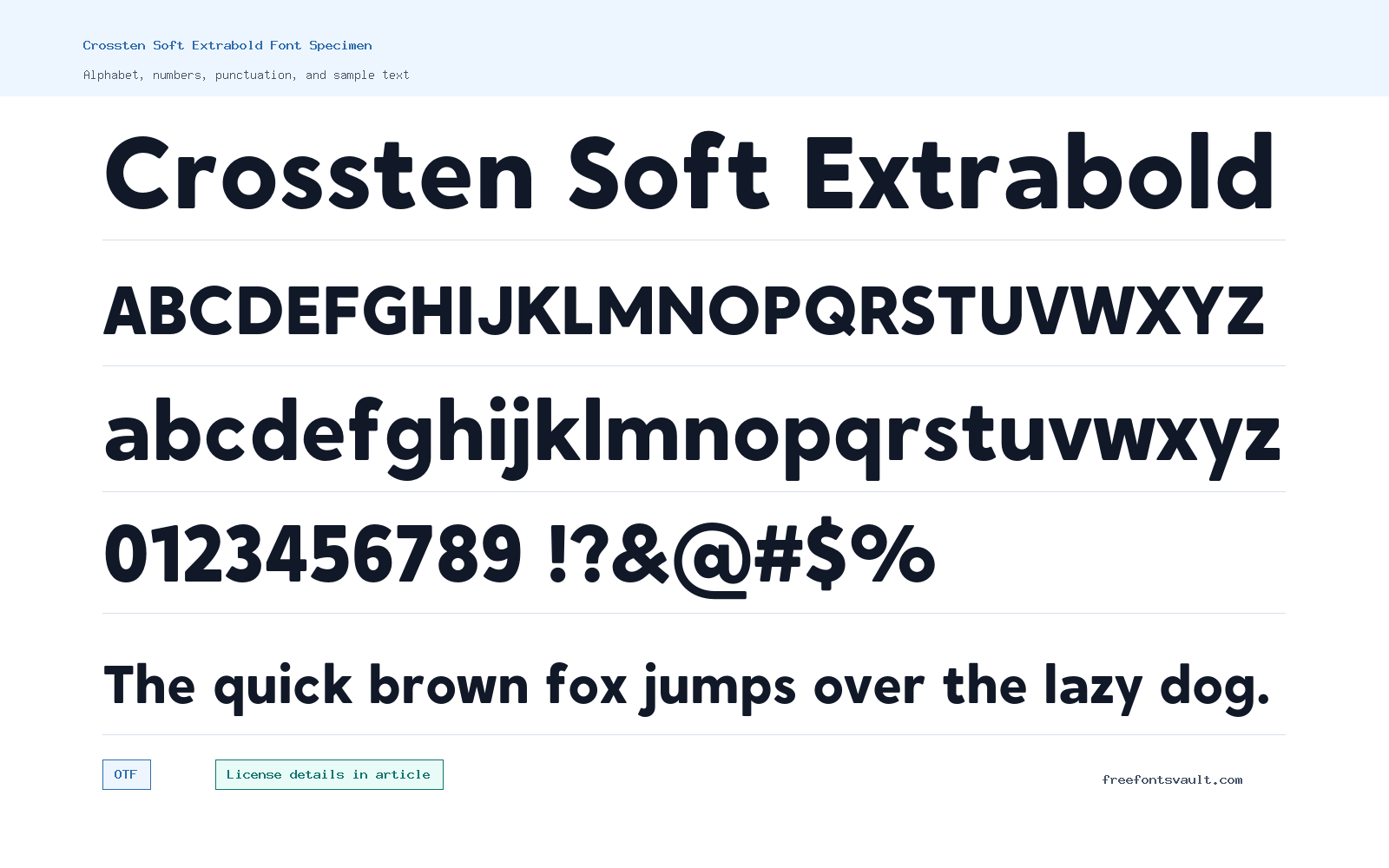 Crossten Soft Extrabold font specimen showing alphabet, numbers, and sample text