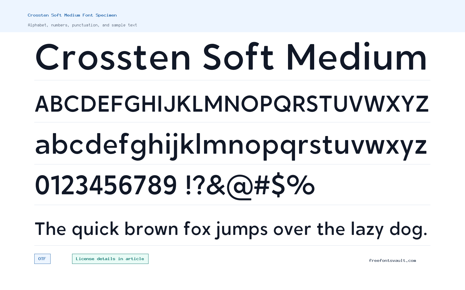 Crossten Soft Medium font specimen showing alphabet, numbers, and sample text