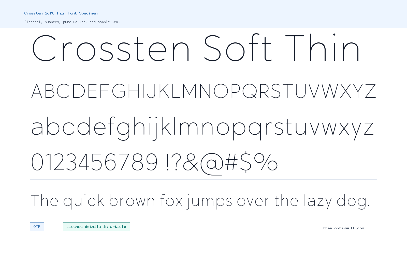 Crossten Soft Thin font specimen showing alphabet, numbers, and sample text