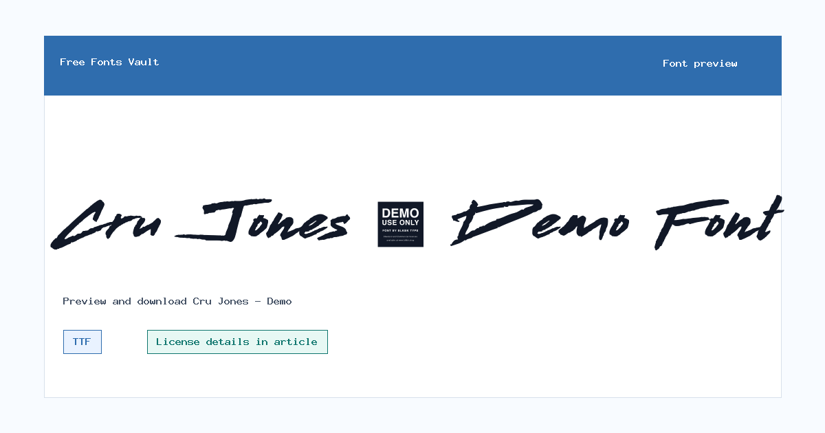 Cru Jones - Demo font preview showing the family name