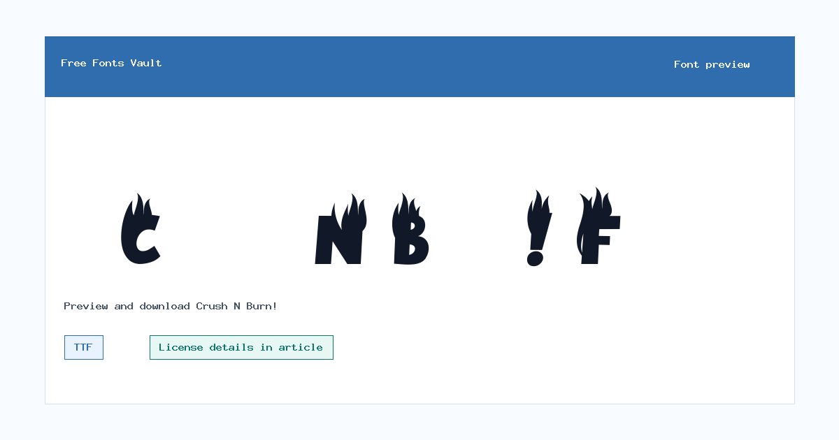 Crush N Burn! font preview showing the family name