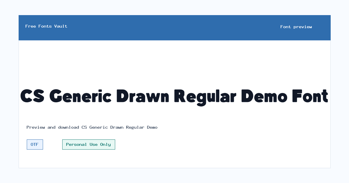 CS Generic Drawn Regular Demo font preview showing the family name