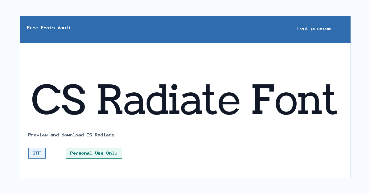 CS Radiate font preview showing the family name