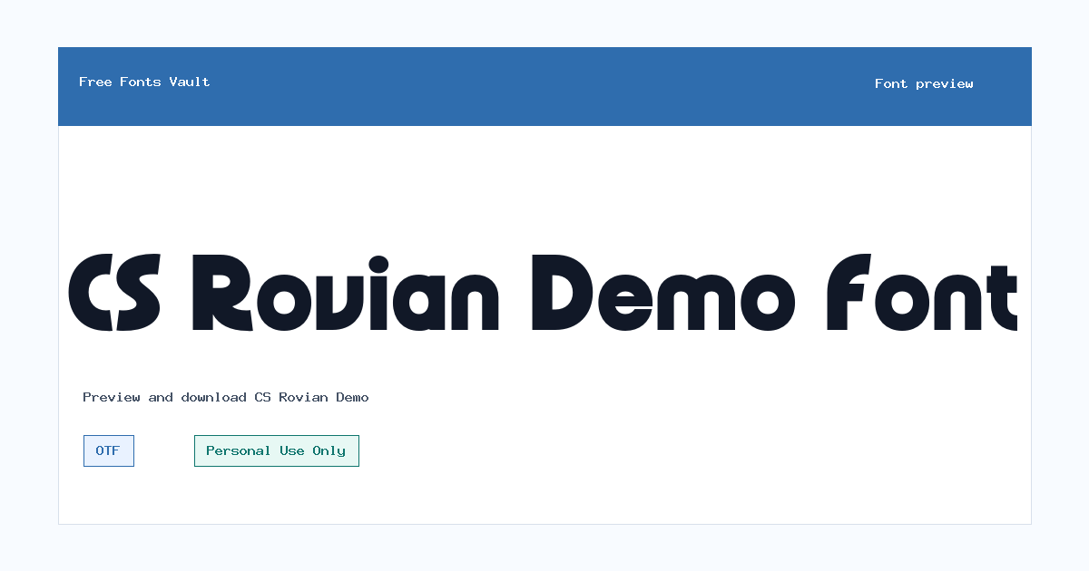 CS Rovian Demo font preview showing the family name
