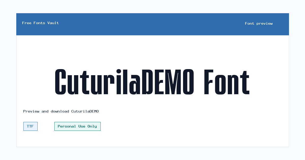 CuturilaDEMO font preview showing the family name