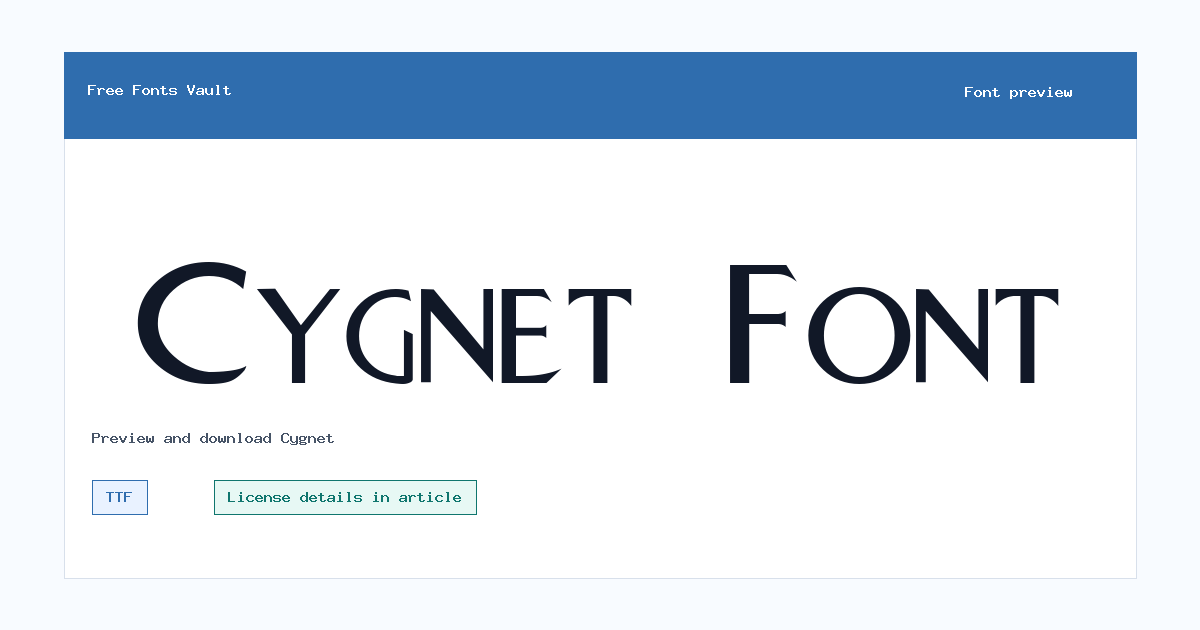 Cygnet font preview showing the family name