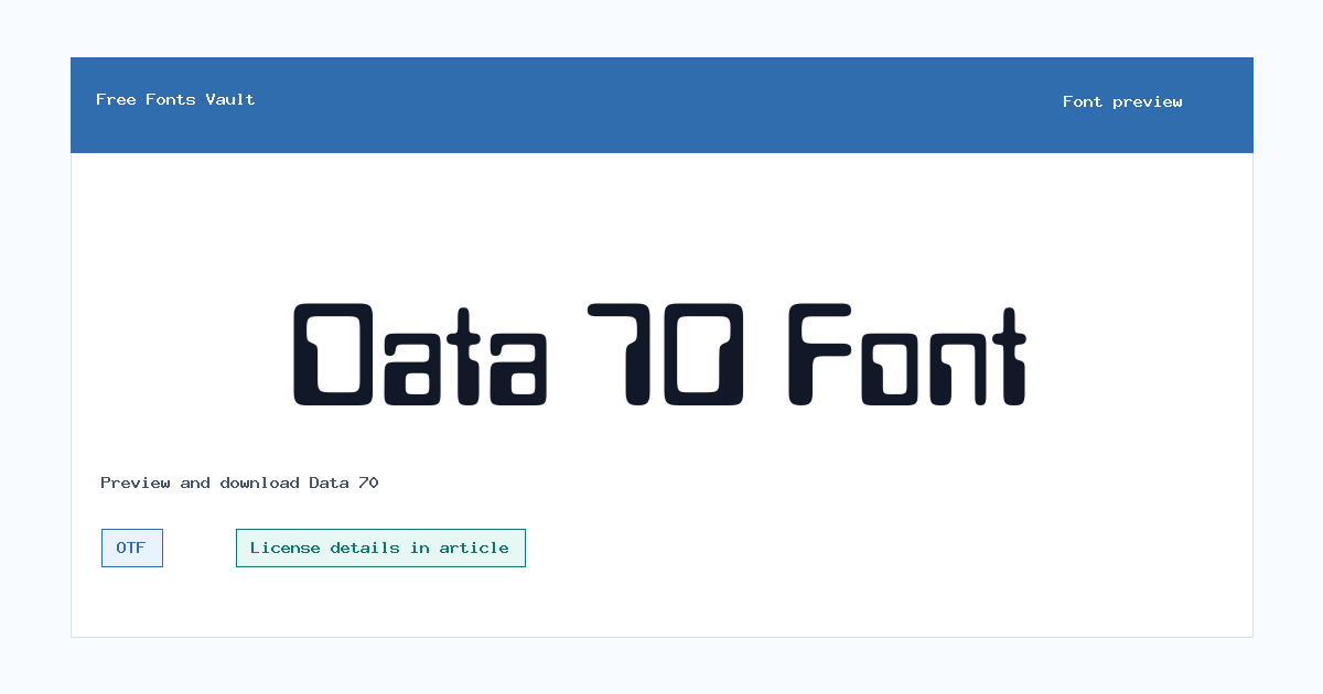 Data 70 font preview showing the family name