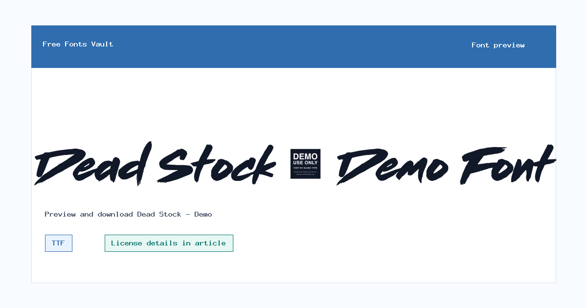 Dead Stock - Demo font preview showing the family name