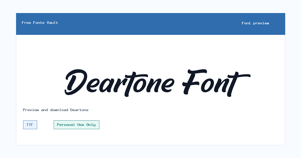 Deartone font preview showing the family name