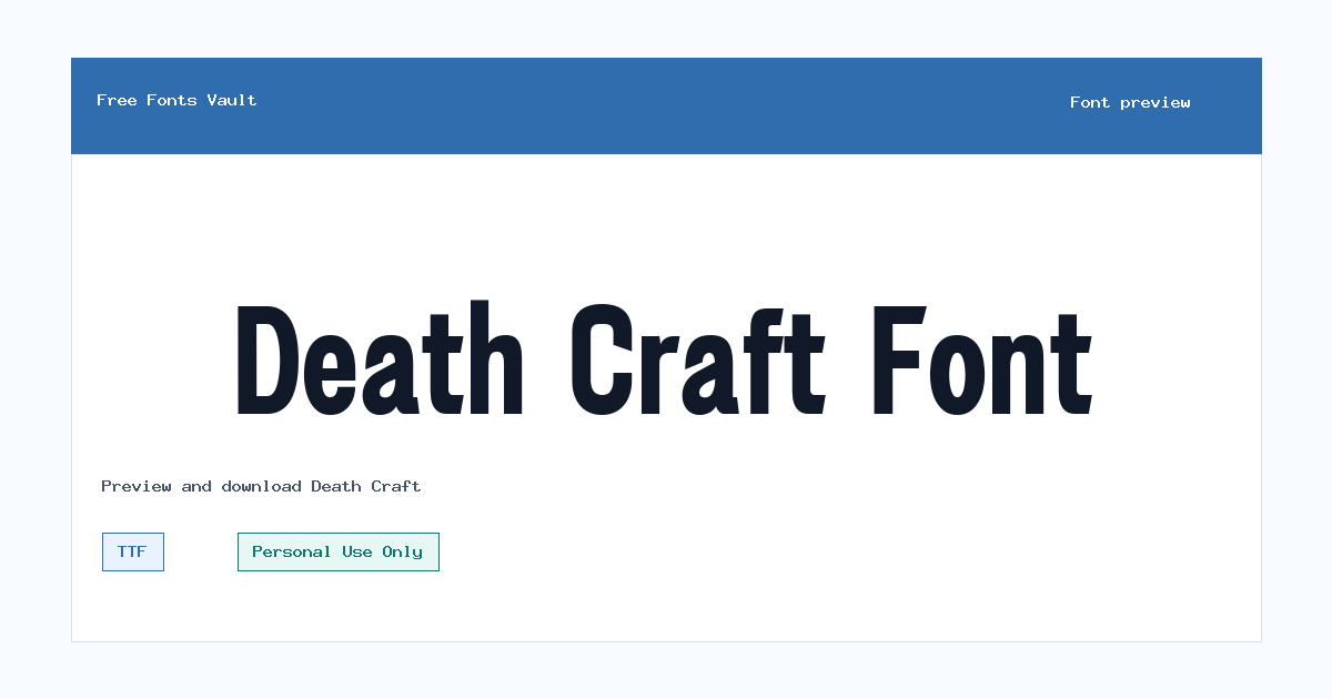 Death Craft font preview showing the family name