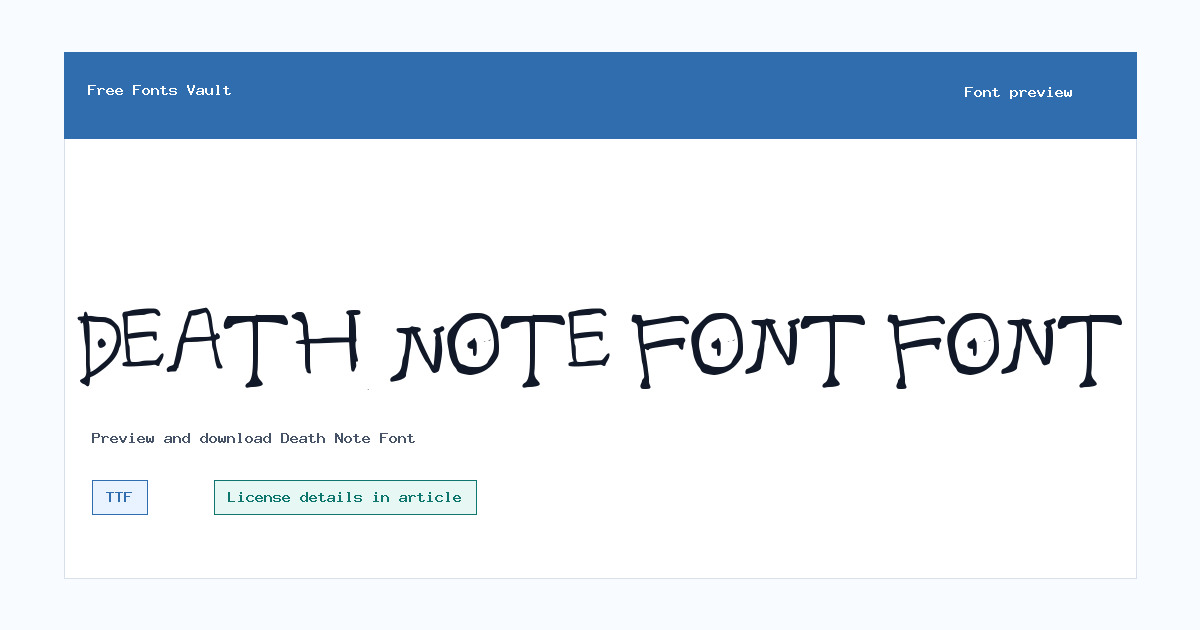 Death Note Font font preview showing the family name