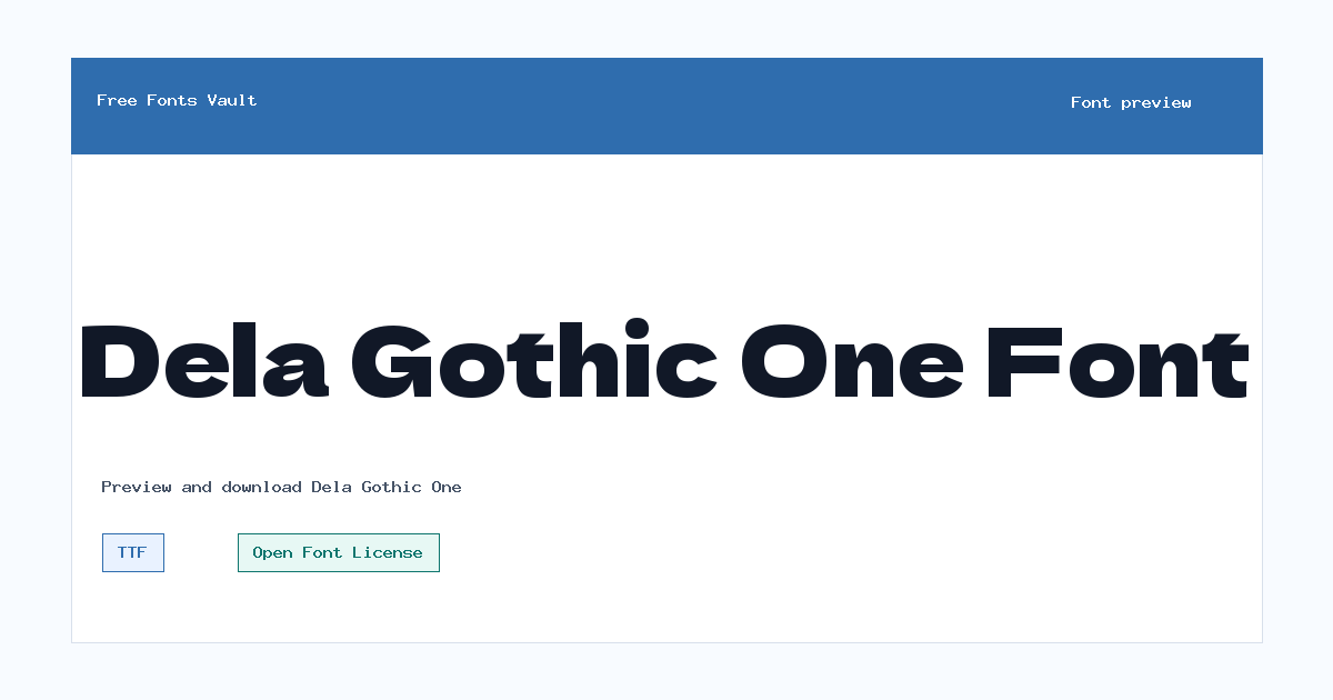 Dela Gothic One font preview showing the family name