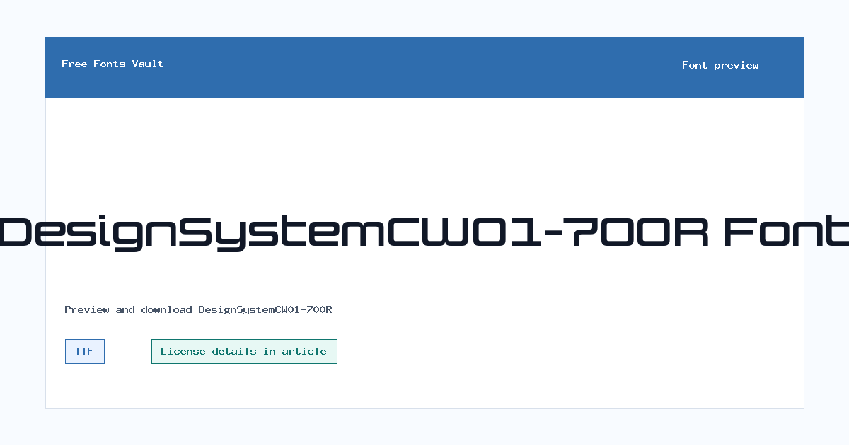 DesignSystemCW01-700R font preview showing the family name
