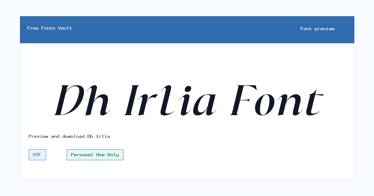 Dh Irlia font preview showing the family name
