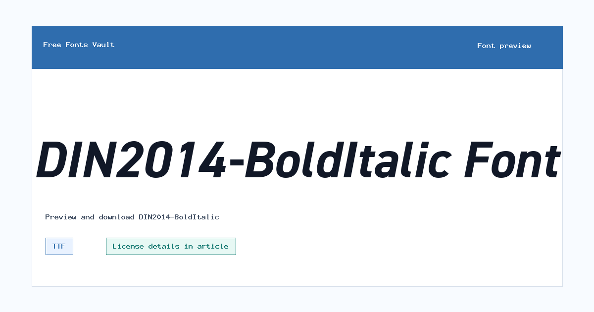 DIN2014-BoldItalic font preview showing the family name