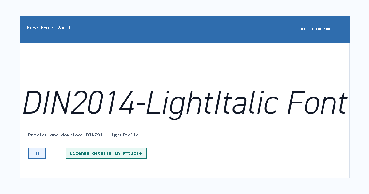 DIN2014-LightItalic font preview showing the family name