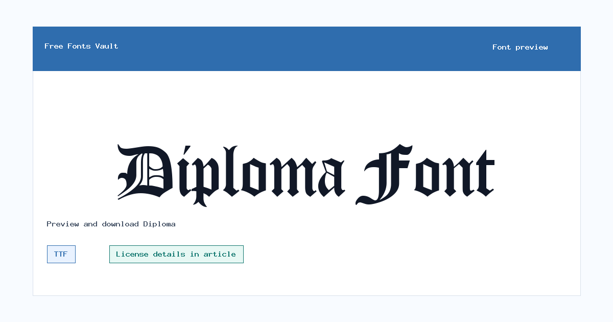 Diploma font preview showing the family name