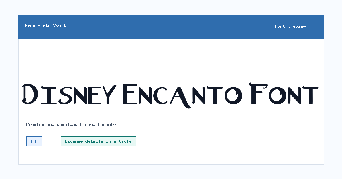 Disney Encanto font preview showing the family name