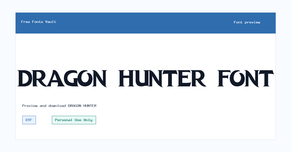 DRAGON HUNTER font preview showing the family name