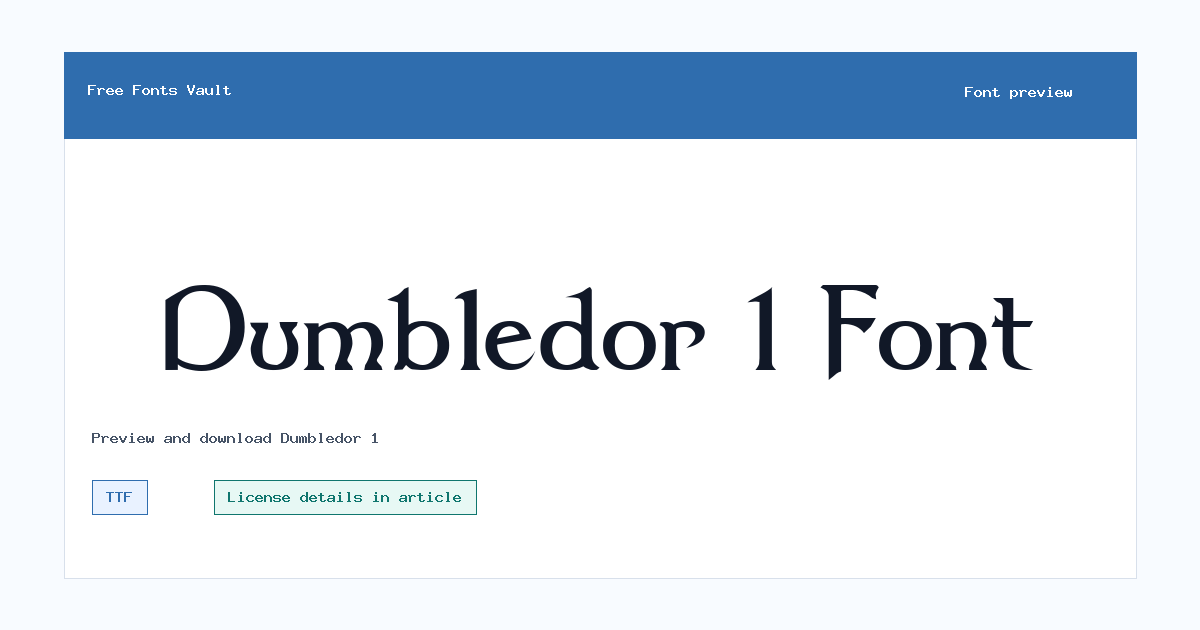Dumbledor 1 font preview showing the family name