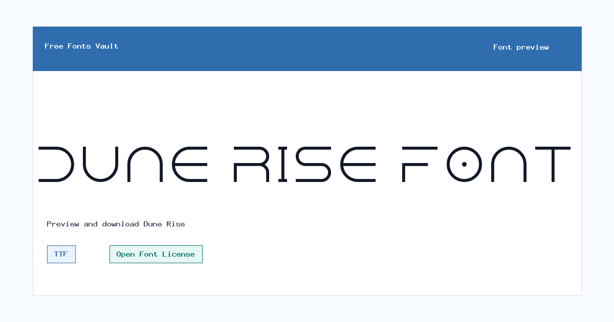 Dune Rise font preview showing the family name