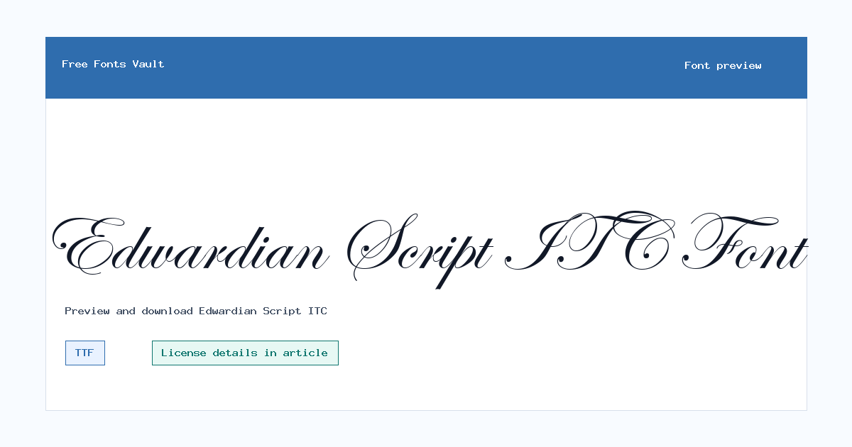 Edwardian Script ITC font preview showing the family name