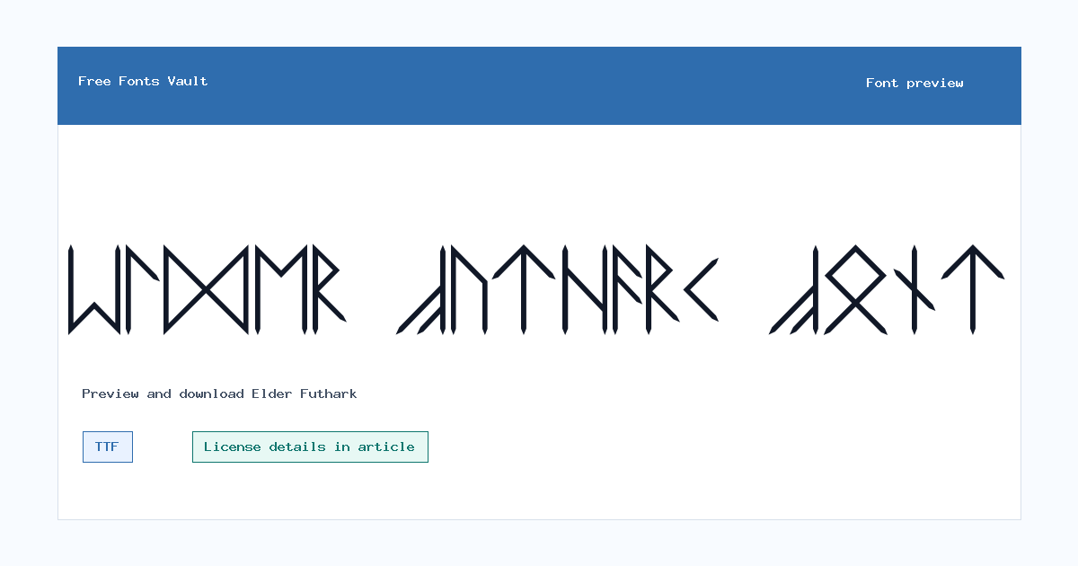 Elder Futhark font preview showing the family name