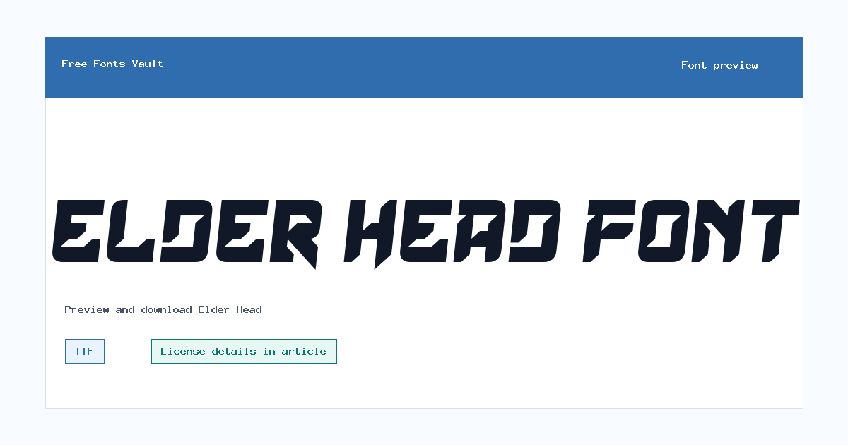 Elder Head font preview showing the family name