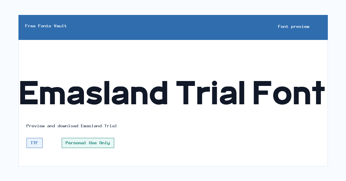 Emasland Trial font preview showing the family name