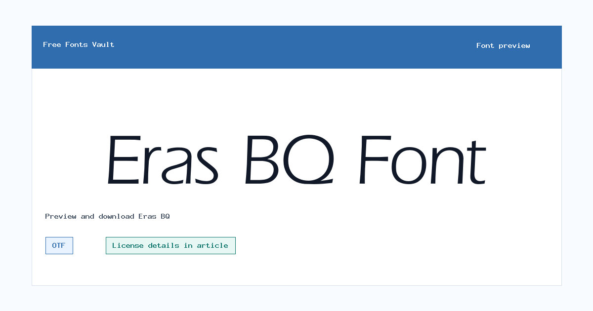 Eras BQ font preview showing the family name
