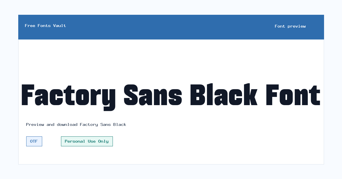 Factory Sans Black font preview showing the family name