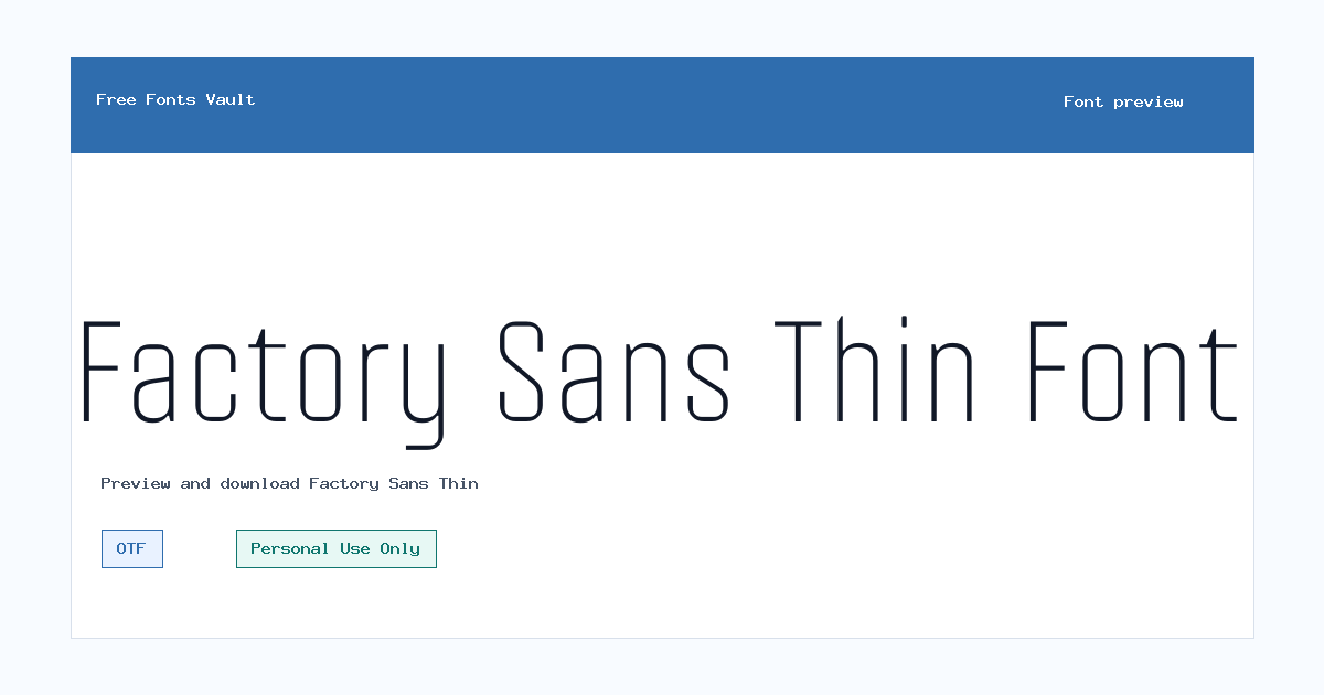 Factory Sans Thin font preview showing the family name