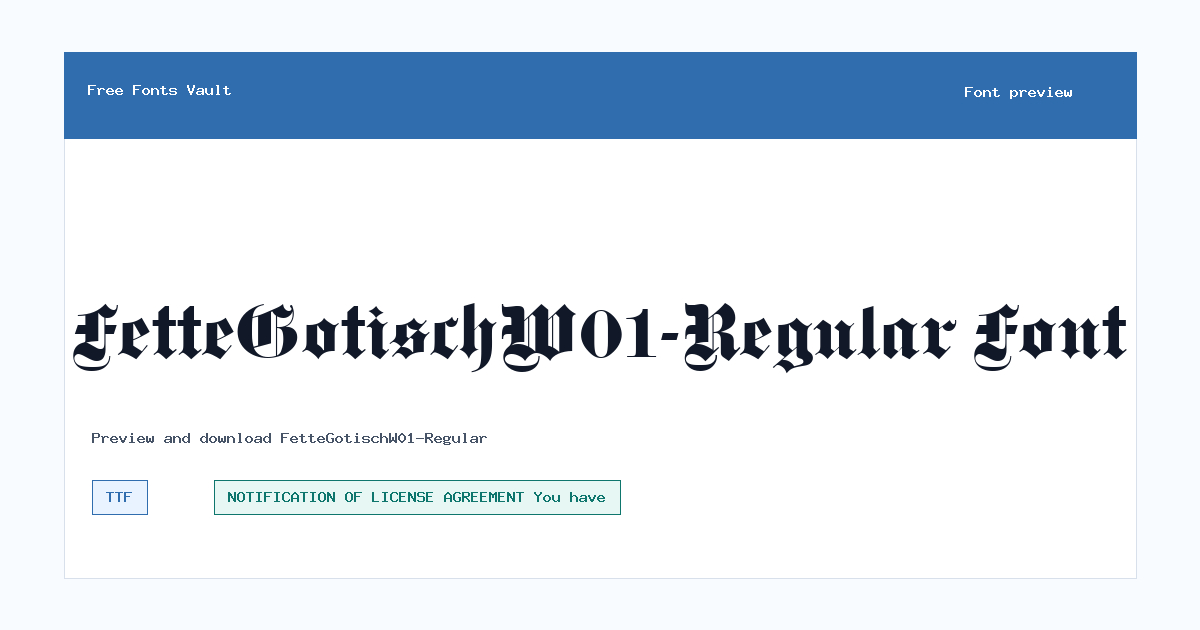FetteGotischW01-Regular font preview showing the family name