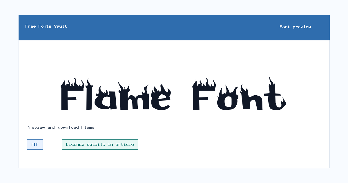 Flame font preview showing the family name