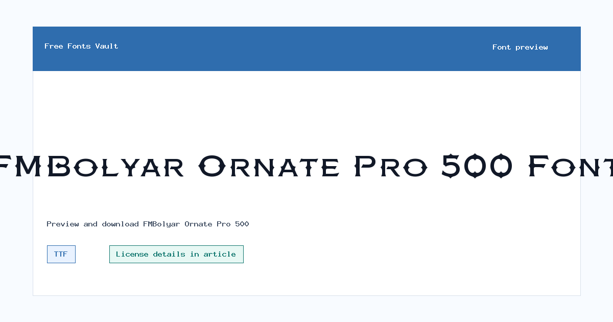 FMBolyar Ornate Pro 500 font preview showing the family name