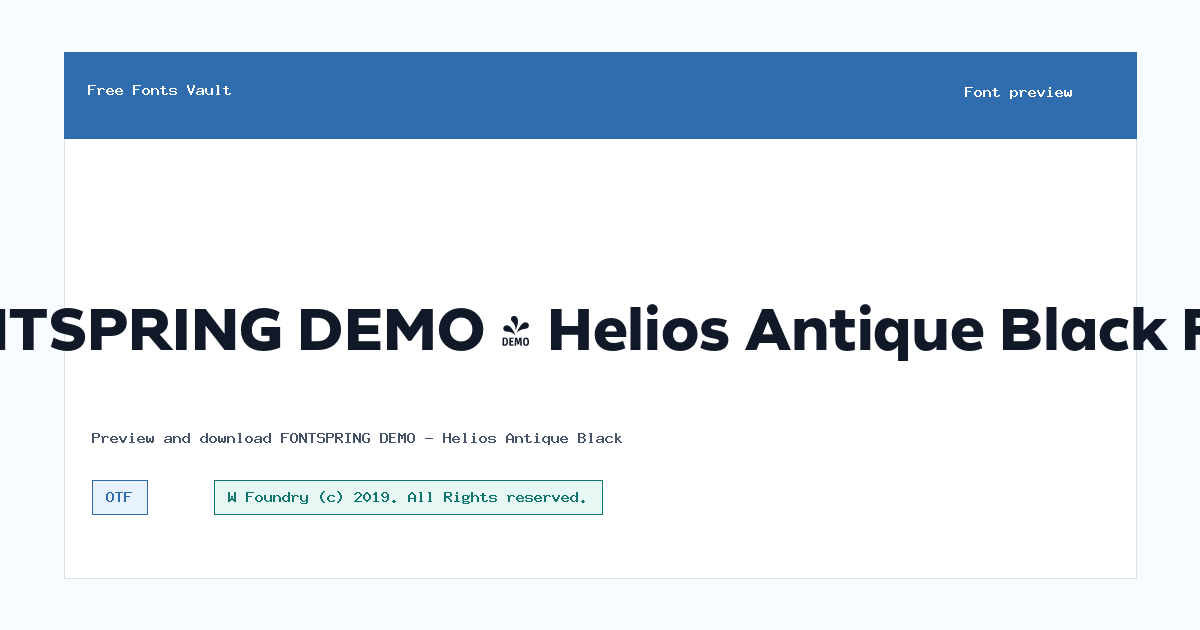 FONTSPRING DEMO - Helios Antique Black font preview showing the family name