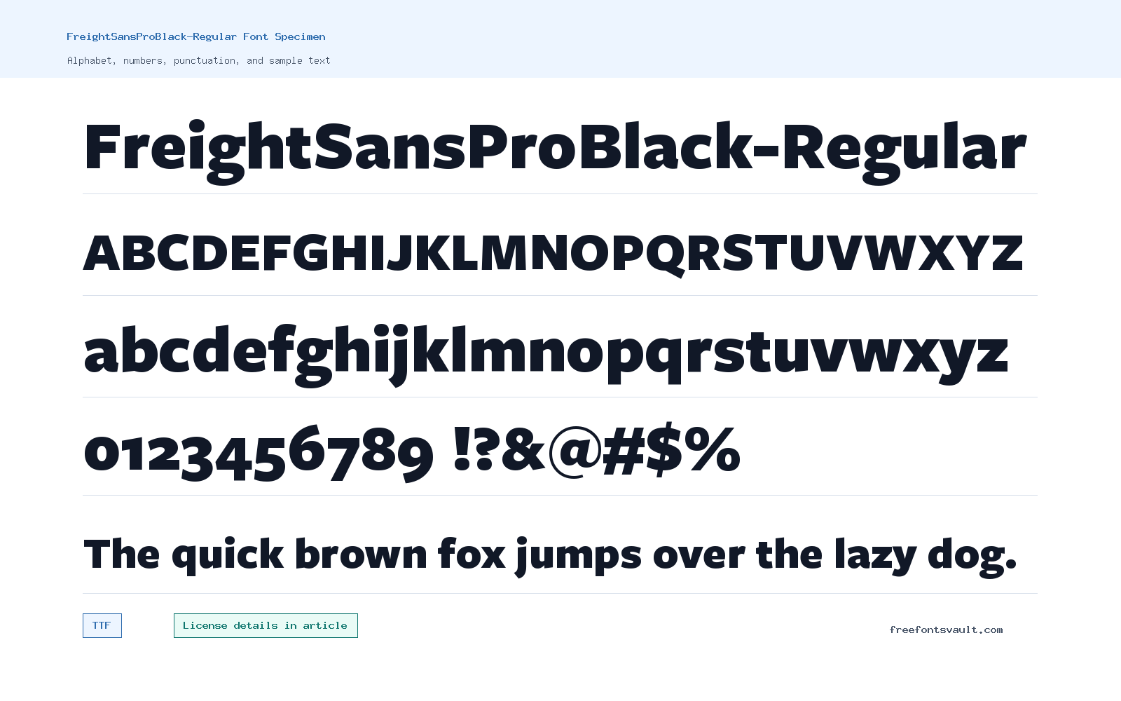 FreightSansProBlack-Regular font specimen showing alphabet, numbers, and sample text