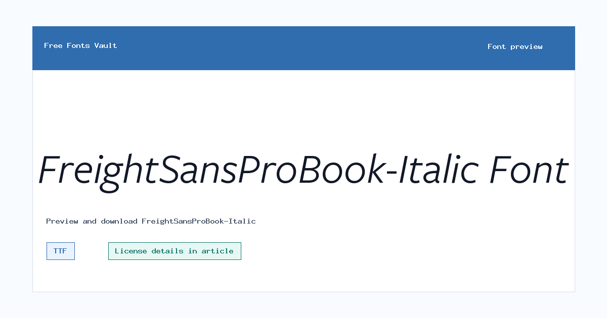 FreightSansProBook-Italic font preview showing the family name