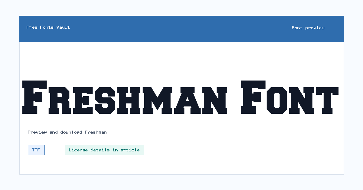Freshman font preview showing the family name