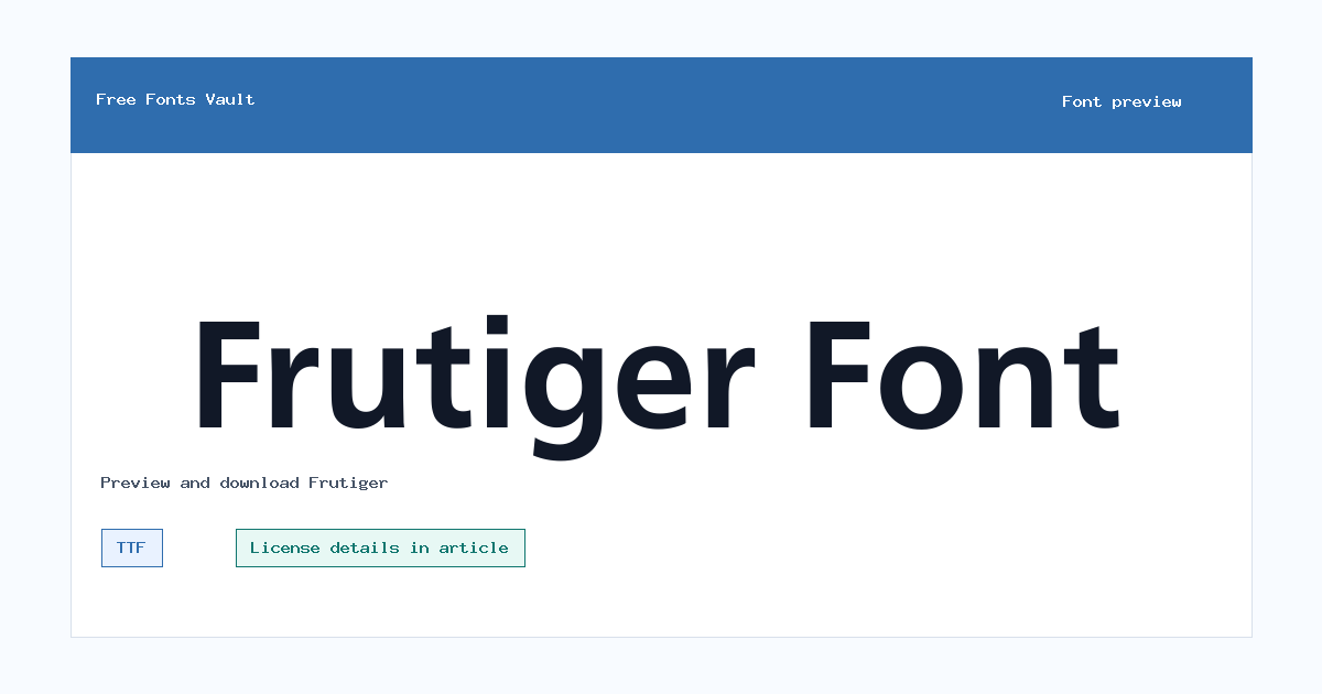 Frutiger font preview showing the family name