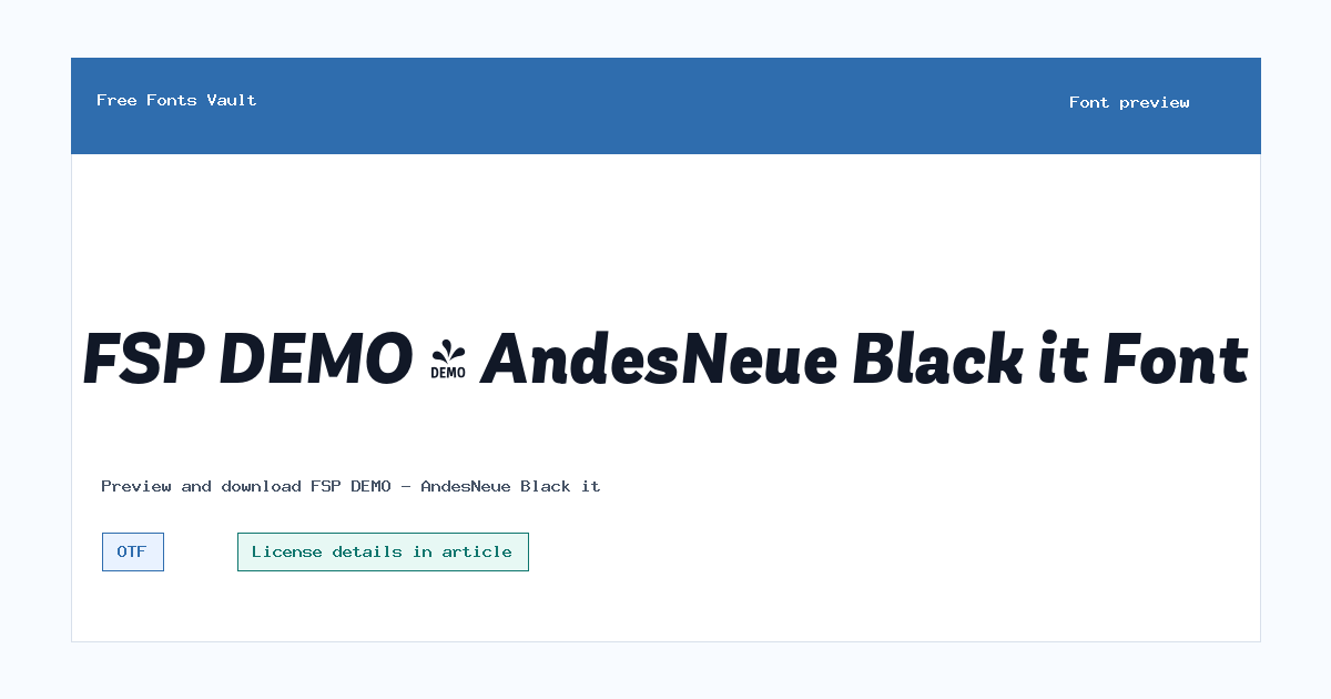 FSP DEMO - AndesNeue Black it font preview showing the family name