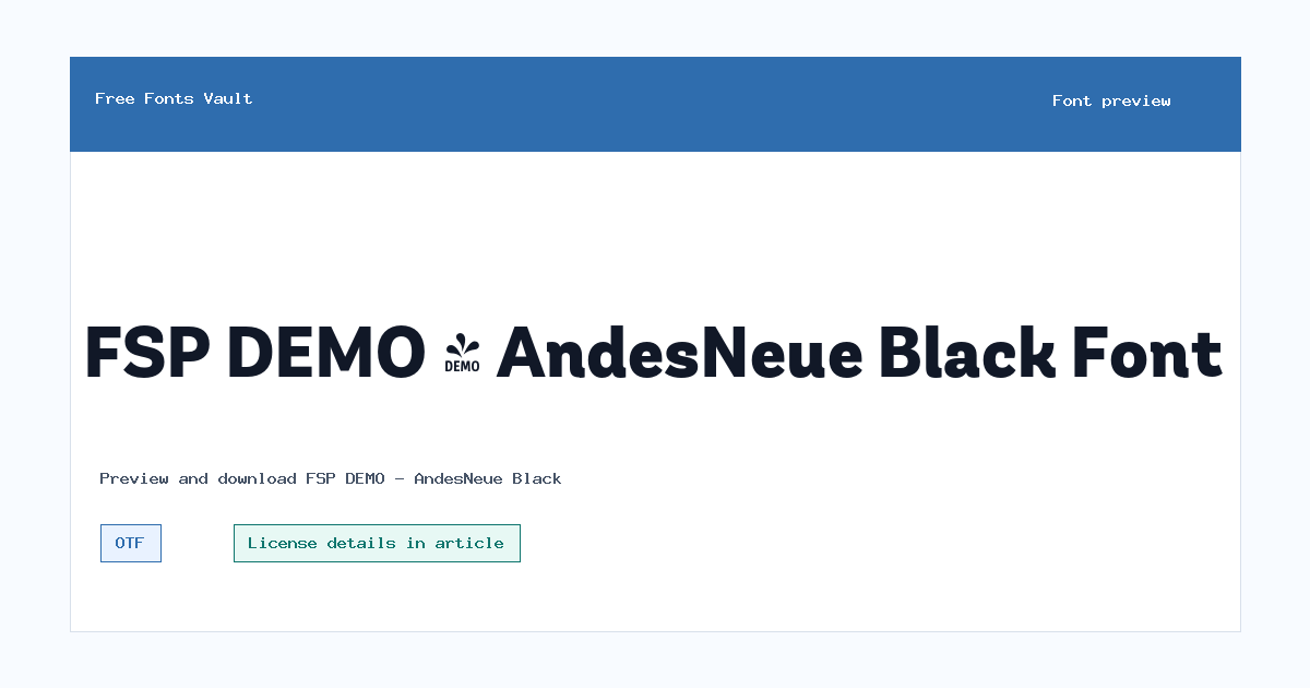 FSP DEMO - AndesNeue Black font preview showing the family name
