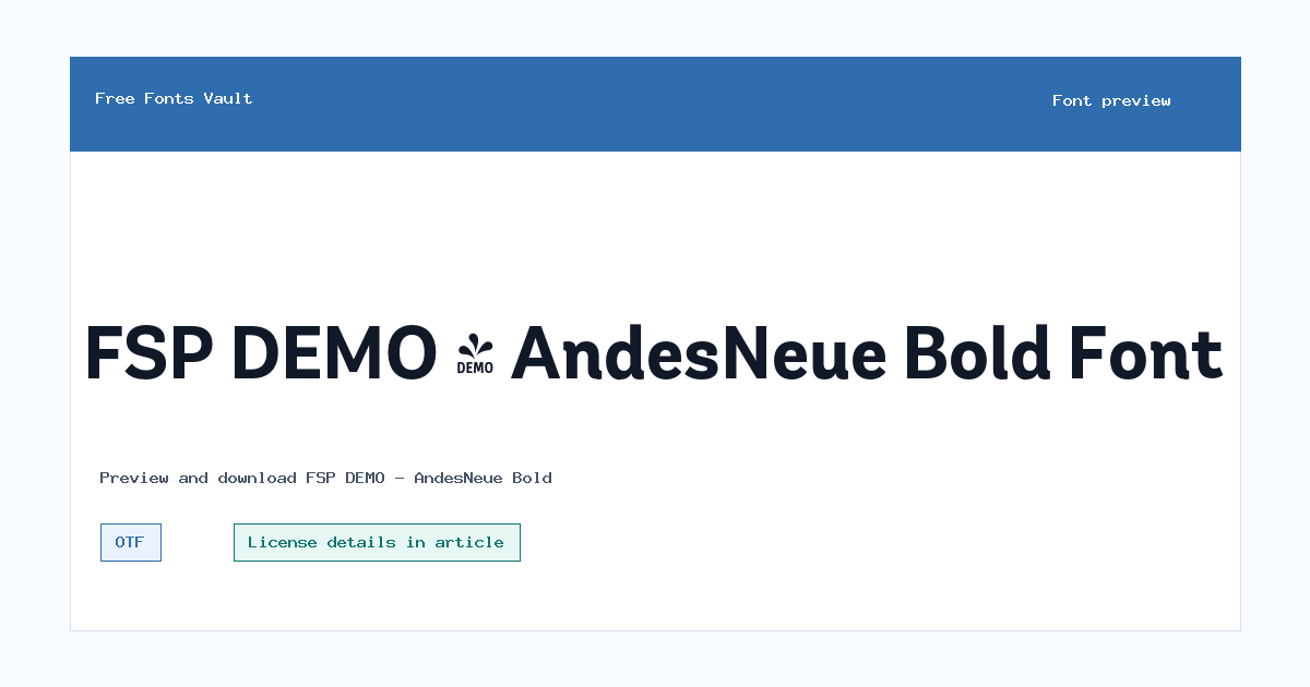 FSP DEMO - AndesNeue Bold font preview showing the family name