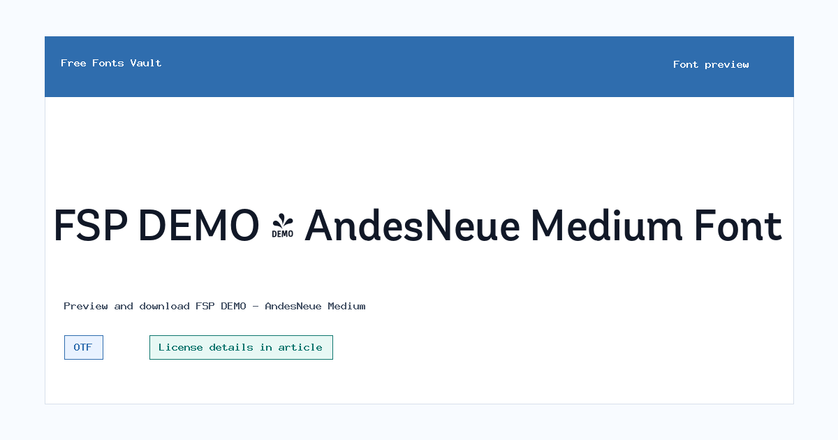FSP DEMO - AndesNeue Medium font preview showing the family name