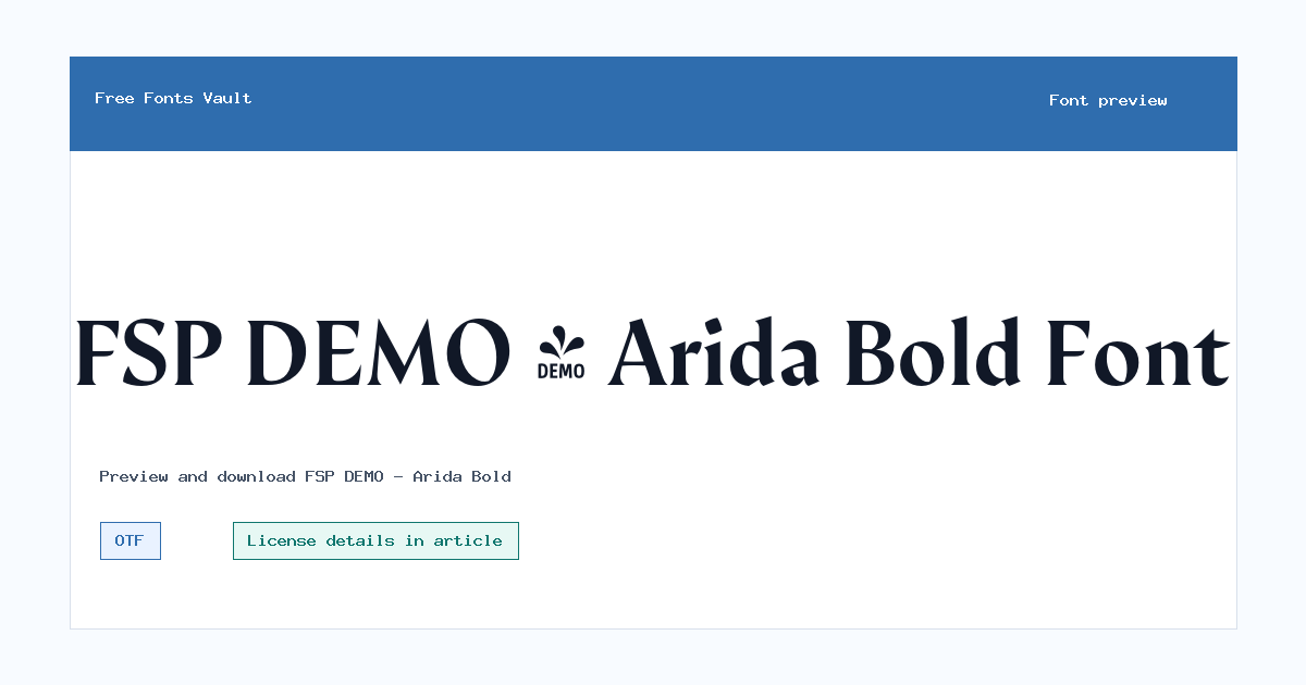 FSP DEMO - Arida Bold font preview showing the family name