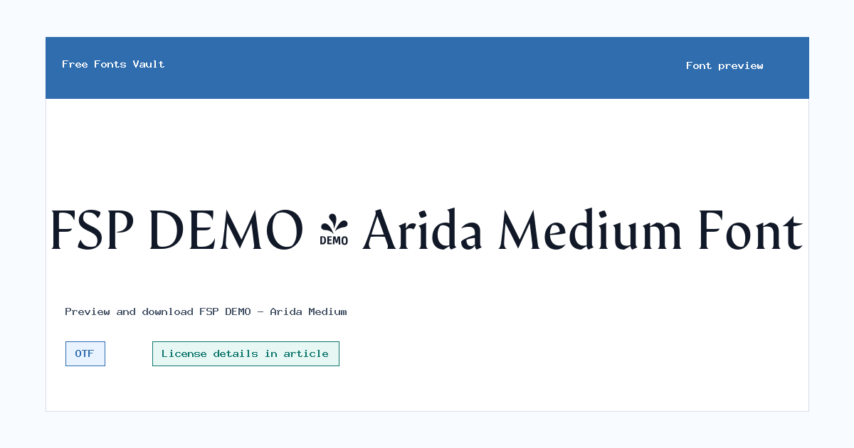 FSP DEMO - Arida Medium font preview showing the family name