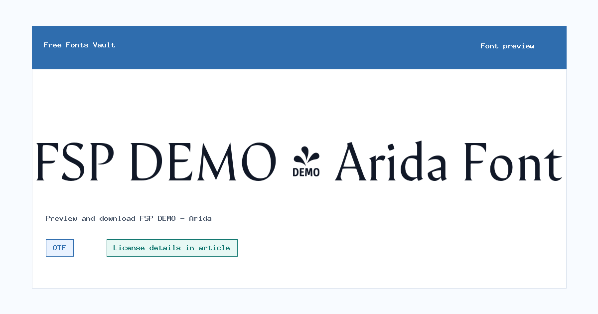 FSP DEMO - Arida font preview showing the family name