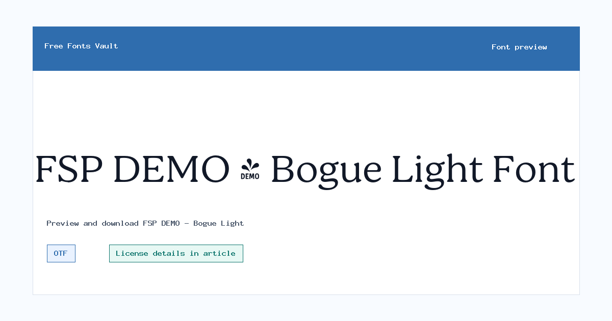 FSP DEMO - Bogue Light font preview showing the family name