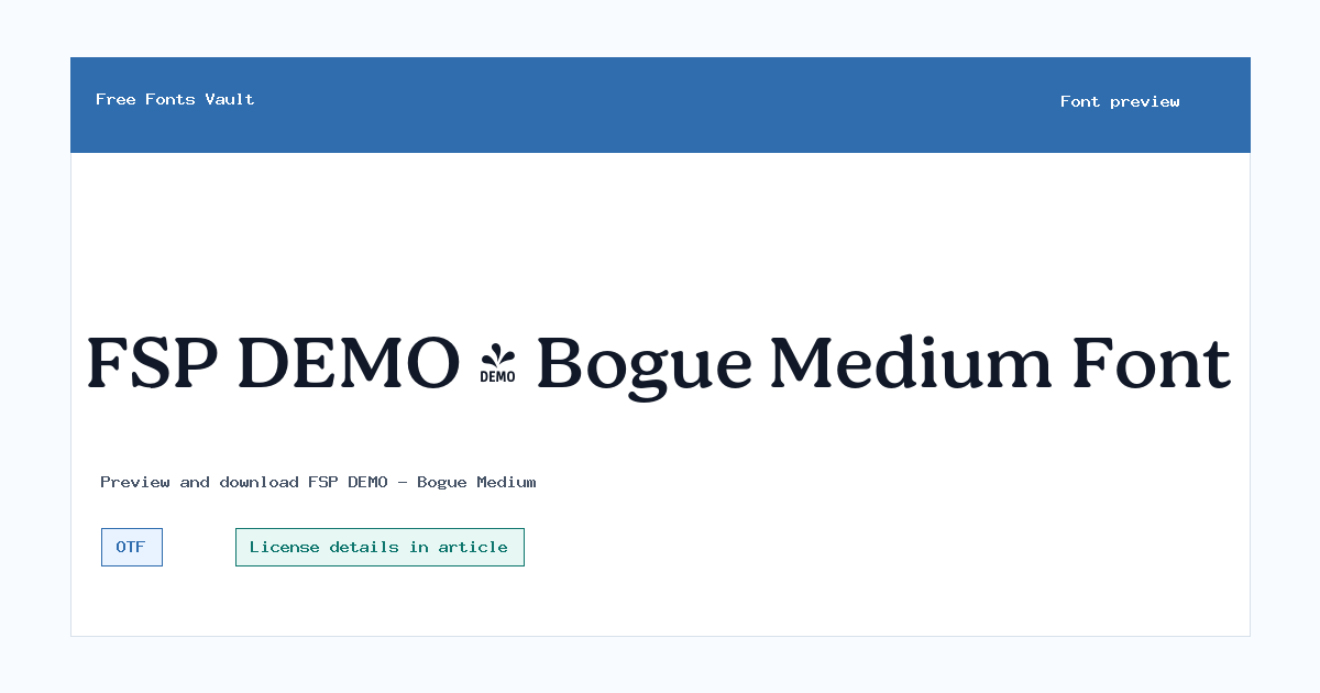 FSP DEMO - Bogue Medium font preview showing the family name