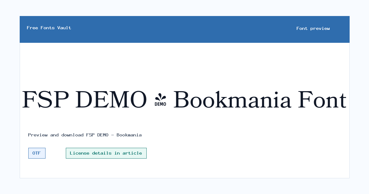 FSP DEMO - Bookmania font preview showing the family name